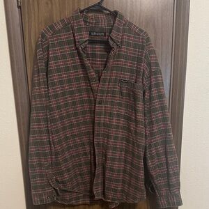 Structure Men's Flannel Plaid Shirt Jacket - Burnt Orange and Green